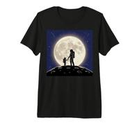 Spaceman and Child Holding Hands On Moon Design Premium T-Shirt