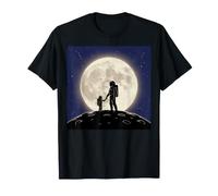 Spaceman and Child Holding Hands On Moon Design T-Shirt