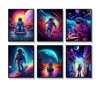 Spaceman Wall Art Prints Set of 6 Funny Astronaut Posters Modern Universe Illustration Wall Decor Explore Dream Discover Inspirational Photo Picture Canvas Fashion Art Painting for Bedroom Living Room