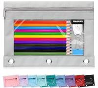 SPACEMATE Binder Pencil Pouch Case Box Bag for 3 Ring Binder School Supplies Girls Boys Kids, Clear Preppy Stuff Large Aesthetic Pen Organizer, Back to College Stationary, 1 Pack, Gray