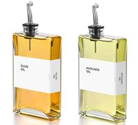 Spaceneat Olive Oil Dispenser Bottle - Includes 48 Kitchen Essential Labels - Cooking Oil Bottles for Kitchen, Coffee Syrup Dispenser - Pourer Spout with 350 mL Glass Container Cruet - 2pcs, Silver