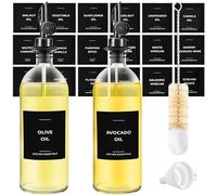 Spaceneat Olive Oil Dispenser Bottle - Includes 55 Kitchen Essential Labels - Cooking Oil Bottles for Kitchen, Coffee Syrup Dispenser - Pourer Spout with 500 ml Glass Container Cruet - 2pcs, Black