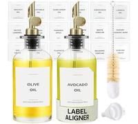 Spaceneat Olive Oil Dispenser Bottle - Includes 55 Kitchen Essential Labels - Cooking Oil Bottles for Kitchen, Coffee Syrup Dispenser - Pourer Spout with 11.8 fl oz Glass Container Cruet - 2pcs, Gold