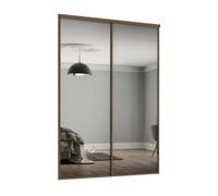 Spacepro Classic 1 Panel Mirrored Carini Walnut Effect Framed Sliding Wardrobe Door Set Of 2 (H)2220mm (W)1449mm