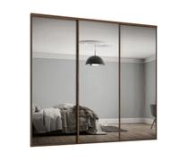 Spacepro Classic 1 Panel Mirrored Carini Walnut Effect Framed Sliding Wardrobe Door Set Of 3 (H)2220mm (W)1760mm