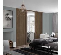 Spacepro Shaker 1 Panel Mirrored Carini Walnut Effect Framed Sliding Wardrobe Door Set Of 3 (H)2220mm (W)2136mm