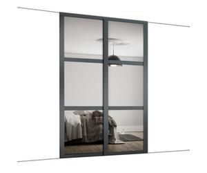 Spacepro Shaker Classic Panel Shaker Mirrored Graphite 2 Door Sliding Wardrobe Door Kit (H)2220mm (W)1145mm