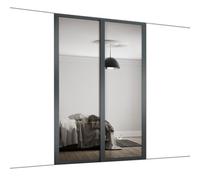 Spacepro Shaker Mirrored Graphite 2 Door Sliding Wardrobe Door Kit (H)2220mm (W)1145mm