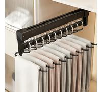SpaceSaving PullOut Trousers Rack for Wardrobe Double 3Sect Sliding Rails AntiSlip & Quiet Design Ideal for Trousers and Jeans Sto (Black 36cm)