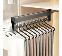 SpaceSaving PullOut Trousers Rack for Wardrobe Double 3Sect Sliding Rails AntiSlip & Quiet nizer for Jeans & Trousers (Grey 46cm)