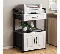 SpaceSaving Rolling Printer Stand with Lockable Wheels Metal e & Wooden Shelves File Der Sto Easy Assembly Printer Cart for Home/Office (Black & White)