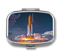 Spaceses Shuttle Launch Portable Pill Organizer with 2 Compartments Square Medicine Box Compact Travel Pharmacy Case