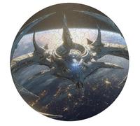 Spaceship 195 Piece Circular Puzzle Space Battleship Astronomical Object Animal Shape All Ages Stress Relief Home Decor Puzzle Educational Creative Challeng Challenging 195 PCS