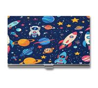 Spaceship Astronaut Business Card Holder Metal Wallet Credit Card ID Case for Men Women
