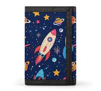 Spaceship Astronaut Trifold Wallet Slim Wallets with ID Window Credit Card Pockets for Men Women