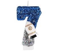 Spaceship Birthday Candle, Space Astronaut Birthday Decorations Shiny Astronaut Number Candle Outer Space Cake Decorations for Themed Party (7)