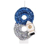 Spaceship Birthday Candle, Space Astronaut Birthday Decorations Shiny Astronaut Number Candle Outer Space Cake Decorations for Themed Party (8)