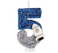 Spaceship Birthday Candle, Space Astronaut Birthday Decorations Shiny Astronaut Number Candle Outer Space Cake Decorations for Themed Party (5)