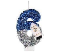 Spaceship Birthday Candle, Space Astronaut Birthday Decorations Shiny Astronaut Number Candle Outer Space Cake Decorations for Themed Party (6)