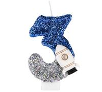 Spaceship Birthday Candle, Space Astronaut Birthday Decorations Shiny Astronaut Number Candle Outer Space Cake Decorations for Themed Party (3)