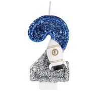 Spaceship Birthday Candle, Space Astronaut Birthday Decorations Shiny Astronaut Number Candle Outer Space Cake Decorations for Themed Party (2)