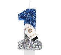 Spaceship Birthday Candle, Space Astronaut Birthday Decorations Shiny Astronaut Number Candle Outer Space Cake Decorations for Themed Party (1)