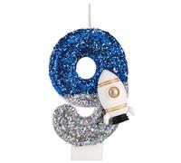 Spaceship Birthday Candle, Space Astronaut Birthday Decorations Shiny Astronaut Number Candle Outer Space Cake Decorations for Themed Party (9)