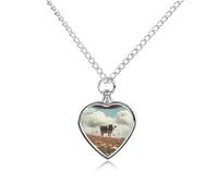 Spaceship Cow Flying Over Flower Fields Ashes Necklace Dog Pet Urn Necklace Heart Cremation Jewelry with Fill Kit