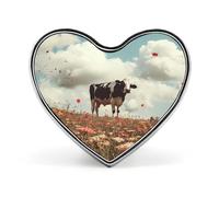Spaceship Cow Flying Over Flower Fields Heart Shaped Enamel Brooch Pin Button Badges Decoration Hat Clothing Bag Accessories Gift Crafts