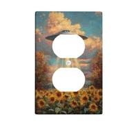 Spaceship Duplex Outlet Covers Wall Plate, Surreal Fanciful Sunflower Clouds Summer Yellow Plastic Standard Size Wall Plates for Electrical Outlets for Bedroom Bathroom Kitchen Entrance Decor