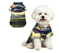 Spaceship Landing Pet Hawaiian Shirt - Soft Peach Skin Button-Down top, Casual Beach Style Large