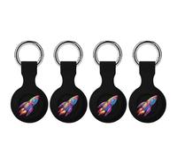 Spaceship LGBT Flag Gay Proud Month Transgender Rainbow Keychain Holder Case Compatible with AirTag Waterproof Silicone Shell Protective Case 4PCS