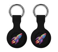 Spaceship LGBT Flag Gay Proud Month Transgender Rainbow Keychain Holder Case Compatible with AirTag Waterproof Silicone Shell Protective Case 2PCS