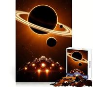 Spaceship near Ringed Planet 1000 Piece Jigsaw Puzzle for Teenagers Brain Challenge Toy Relax Time Precise Cut Art Display 38x52cm
