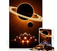 Spaceship near Ringed Planet Teenager Jigsaw Puzzles 1000 Pieces Strengthen Recall Simple Fun Quality Edge Memorable Gift 50x75cm