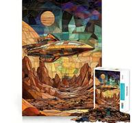 Spaceship Over Desert Planet Jigsaw Puzzles 1000 Piece for Teenagers Mind Skill Toy Cozy Relax Design Assembly Thoughtful Gift 38x52cm