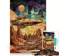 Spaceship Over Desert Planet Teenager Jigsaw Puzzles 1000 Pieces Strengthen Recall Simple Fun Quality Edge Memorable Gift 38x26cm