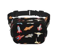 Spaceship Pattern trendy fashionable waist bag, unisex travel sports messenger bag