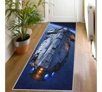 Spaceship Print Runner Rug for Hallway, 60x120, Universe Space Pattern Throw Rug Entrance Blue Kids Decor Carpet, Washable Non-Slip Rugs Runners for Living Room Bedroom Vm316