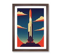 Spaceship Rocket Art Deco No.2 Framed Print | A4 Walnut Framed Wall Art | Ready to Hang | Art Deco Nature Picture | Living Room Bedroom Lounge Office