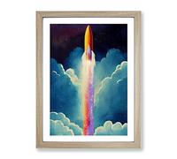 Spaceship Rocket In Flight No.2 Framed Print | A3 Oak Framed Wall Art | Ready to Hang | Modern Nature Picture | Living Room Bedroom Lounge Office