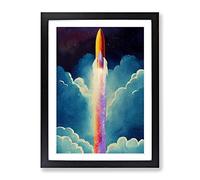 Spaceship Rocket In Flight No.2 Framed Print | A4 Black Framed Wall Art | Ready to Hang | Modern Nature Picture | Living Room Bedroom Lounge Office