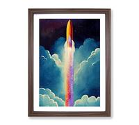 Spaceship Rocket In Flight No.2 Framed Print | A4 Walnut Framed Wall Art | Ready to Hang | Modern Nature Picture | Living Room Bedroom Lounge Office