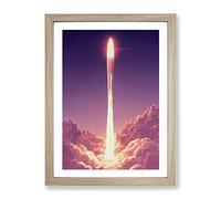 Spaceship Rocket In Flight No.3 Framed Print | A3 Oak Framed Wall Art | Ready to Hang | Modern Nature Picture | Living Room Bedroom Lounge Office
