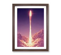 Spaceship Rocket In Flight No.3 Framed Print | A3 Walnut Framed Wall Art | Ready to Hang | Modern Nature Picture | Living Room Bedroom Lounge Office