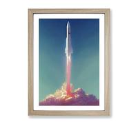 Spaceship Rocket In Flight No.4 Framed Print | A2 Oak Framed Wall Art | Ready to Hang | Modern Nature Picture | Living Room Bedroom Lounge Office