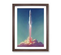 Spaceship Rocket In Flight No.4 Framed Print | A2 Walnut Framed Wall Art | Ready to Hang | Modern Nature Picture | Living Room Bedroom Lounge Office
