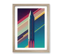 Spaceship Rocket Stripes Framed Print | A2 Oak Framed Wall Art | Ready to Hang | Modern Nature Picture | Living Room Bedroom Lounge Office