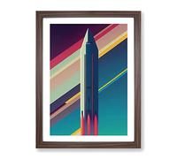 Spaceship Rocket Stripes Framed Print | A4 Walnut Framed Wall Art | Ready to Hang | Modern Nature Picture | Living Room Bedroom Lounge Office