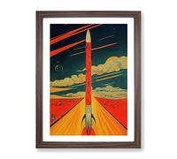 Spaceship Rocket Vintage Art No.1 Framed Print | A2 Walnut Framed Wall Art | Ready to Hang | Classic Nature Picture | Living Room Bedroom Lounge Office